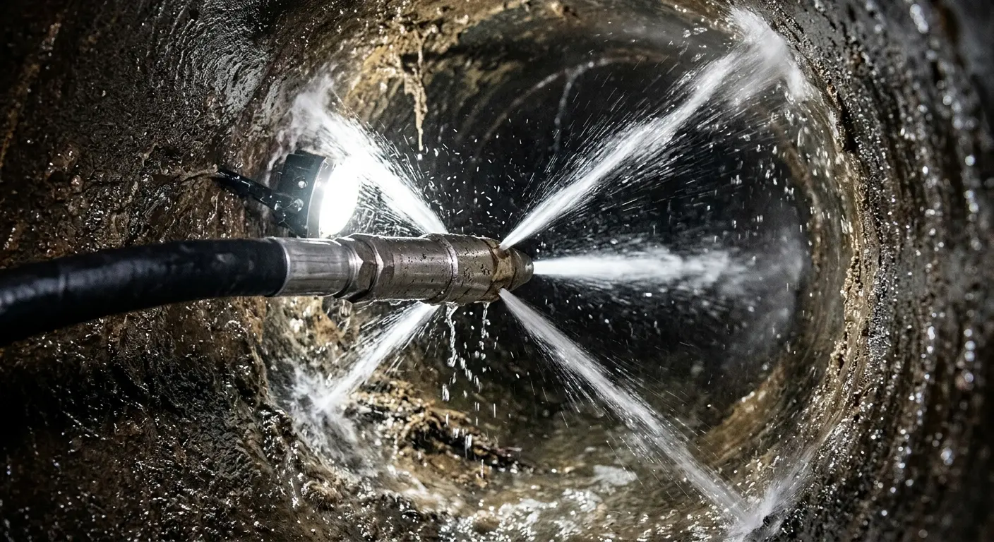 High-pressure hydro jetting nozzle cleaning sewer pipe for Sewer Cleanout in Daly City